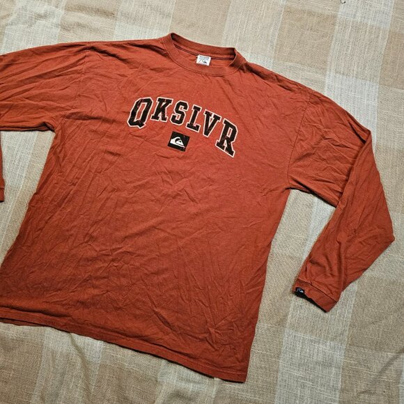 y2k Skater Emo Preppy Grunge Blokecore Qk Silver Orange Long Sleeve Logo Tshirt - Picture 3 of 8